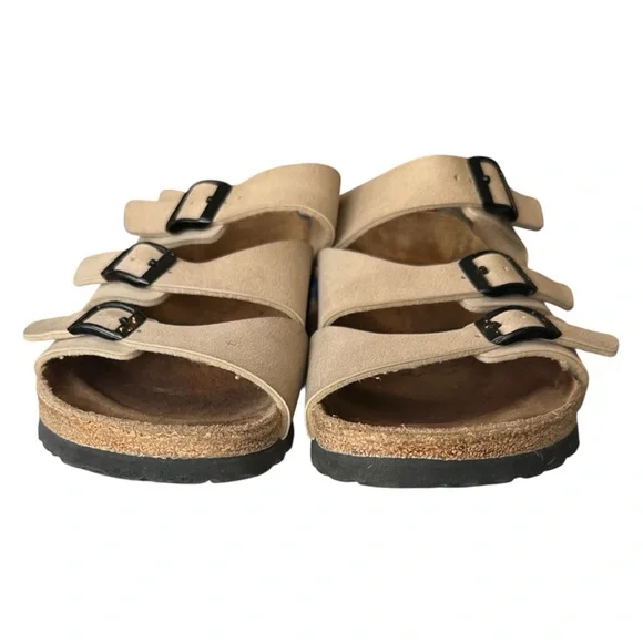 Birkenstock Birki’s Ellice 3-Strap Nubuck Leather Sandal Champagne Beige W6/M4 - Picture 3 of 7